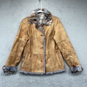 Cache Tan Suede Coat with Gray Faux Fur Trim